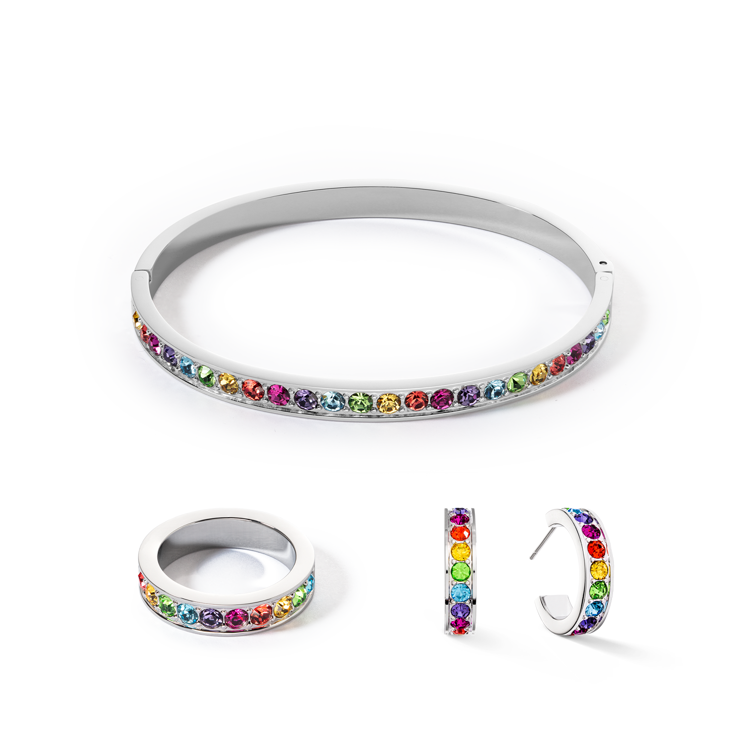 Bracelet acier & cristaux argent multicolore (taille 17 cm)