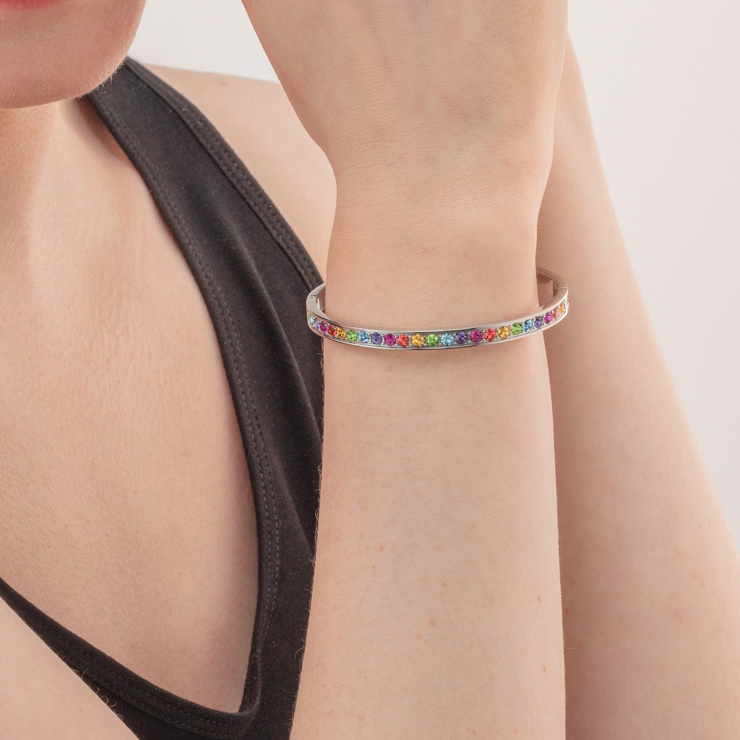 Bracelet acier & cristaux argent multicolore (taille 17 cm)