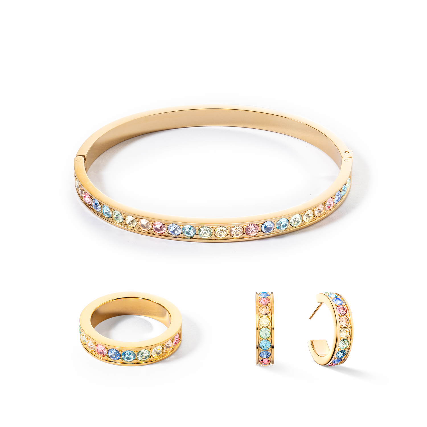 Bracelet acier & cristaux or multi pastel (taille 17 cm)