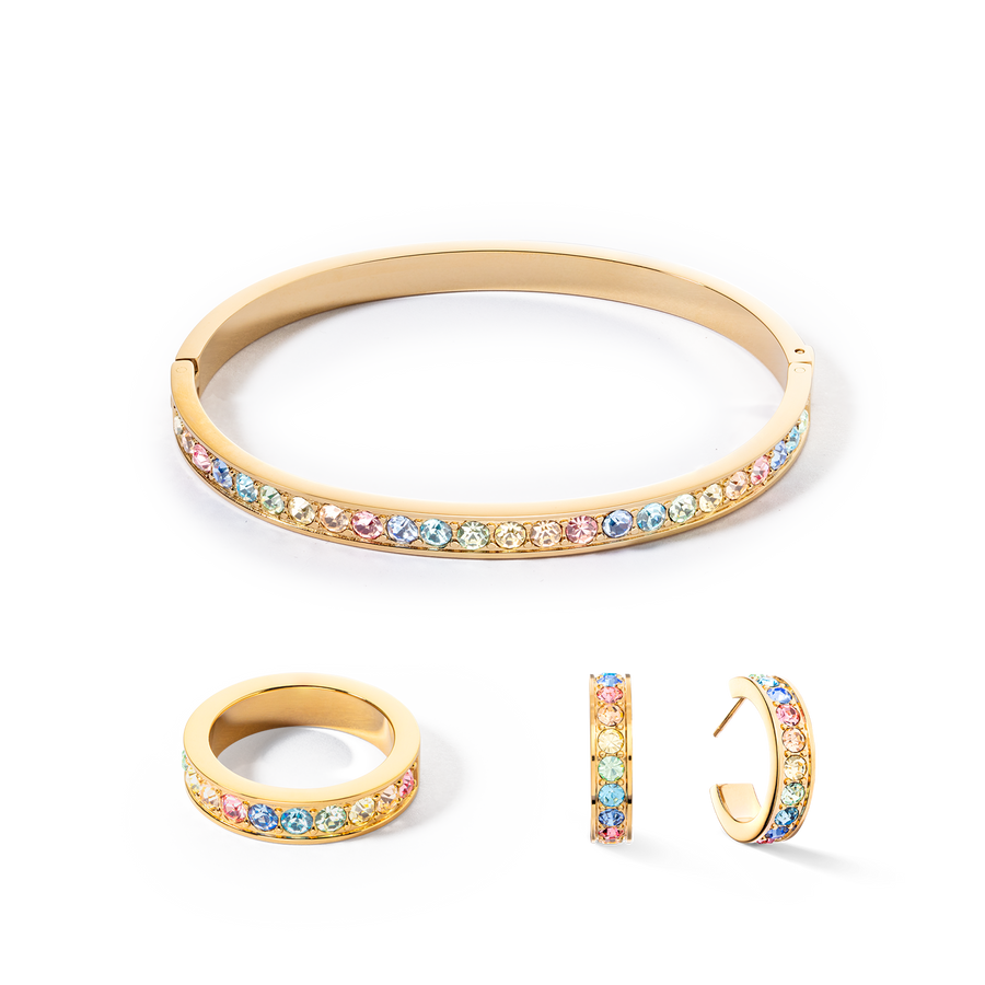 Bracelet acier & cristaux or multi pastel (taille 17 cm)