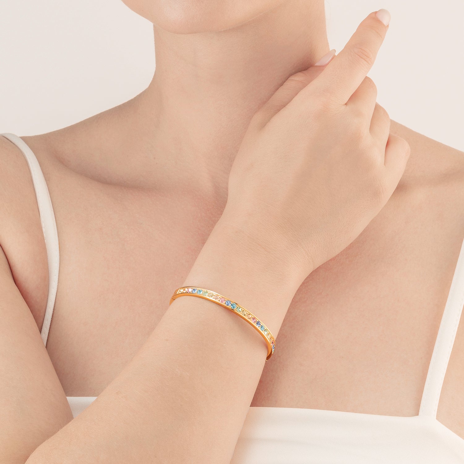 Bracelet acier & cristaux or multi pastel (taille 17 cm)