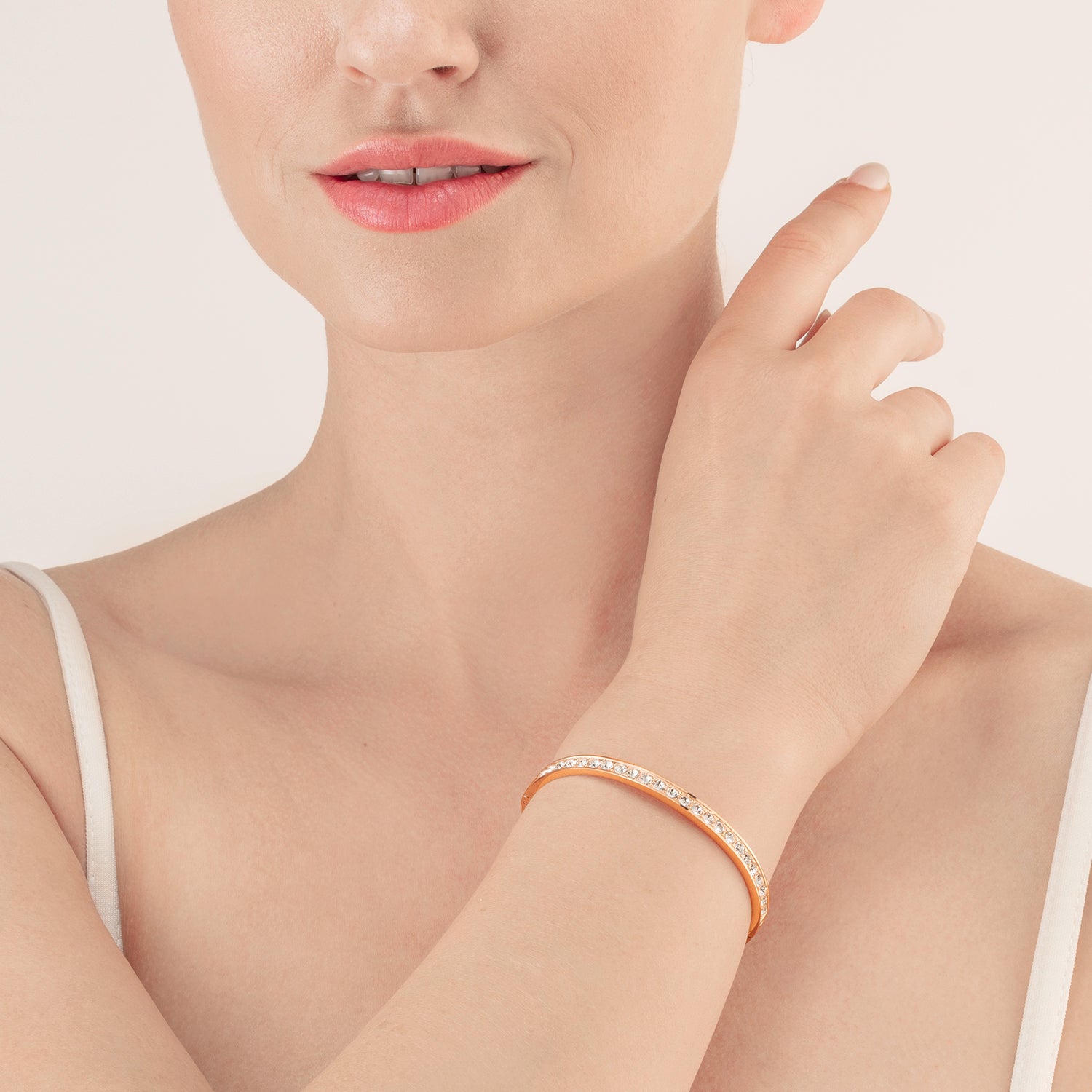 Bracelet acier & cristaux or rose cristal (taille 17 cm)