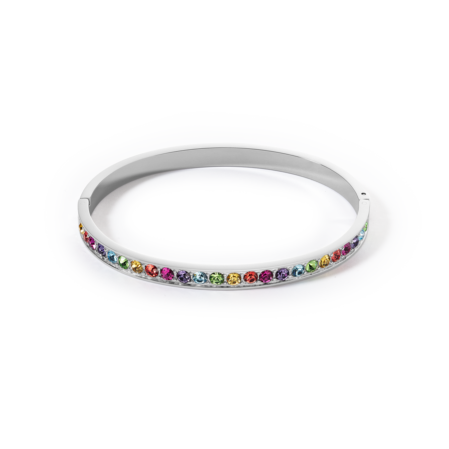 Bracelet acier & cristaux argent multicolore (taille 19 cm)
