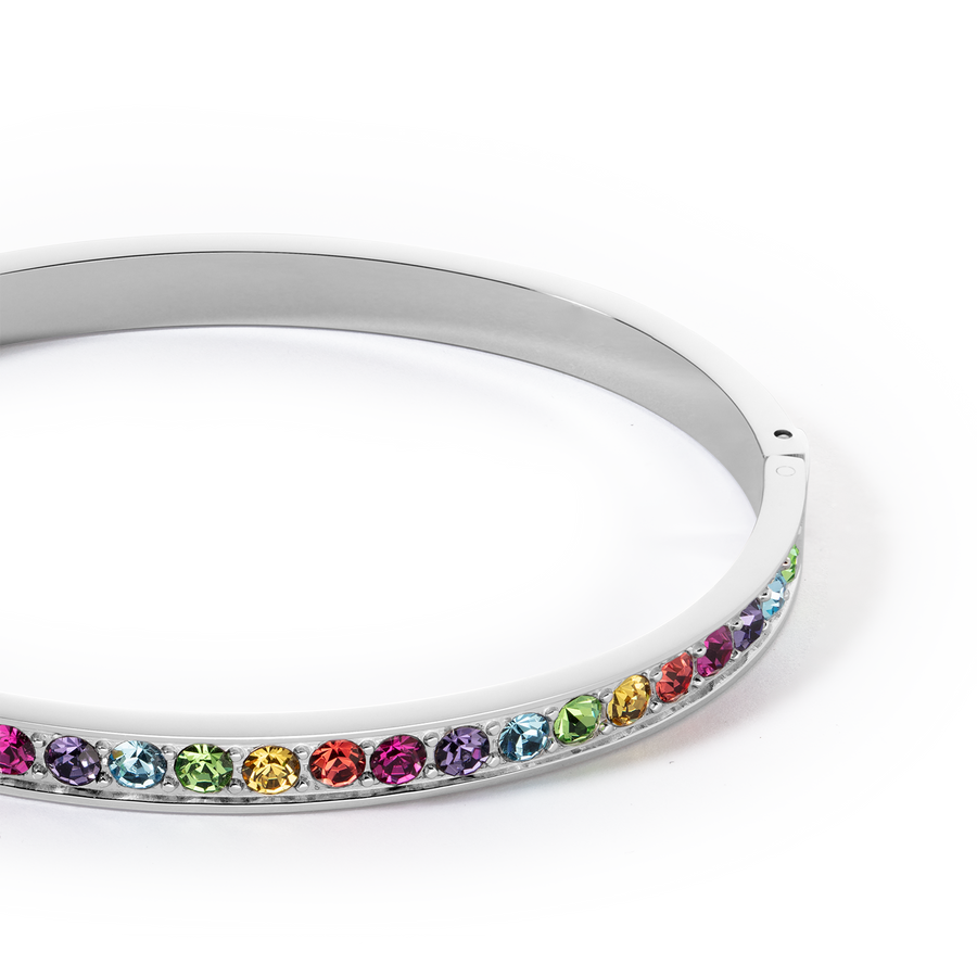 Bracelet acier & cristaux argent multicolore (taille 19 cm)