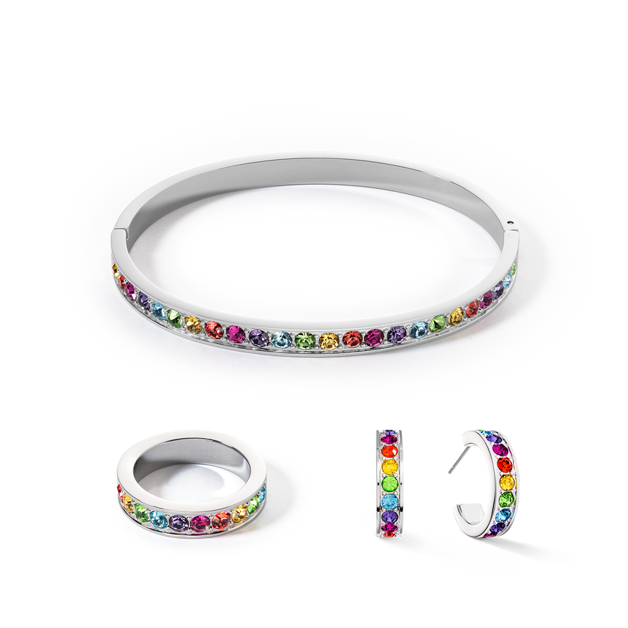 Bracelet acier & cristaux argent multicolore (taille 19 cm)