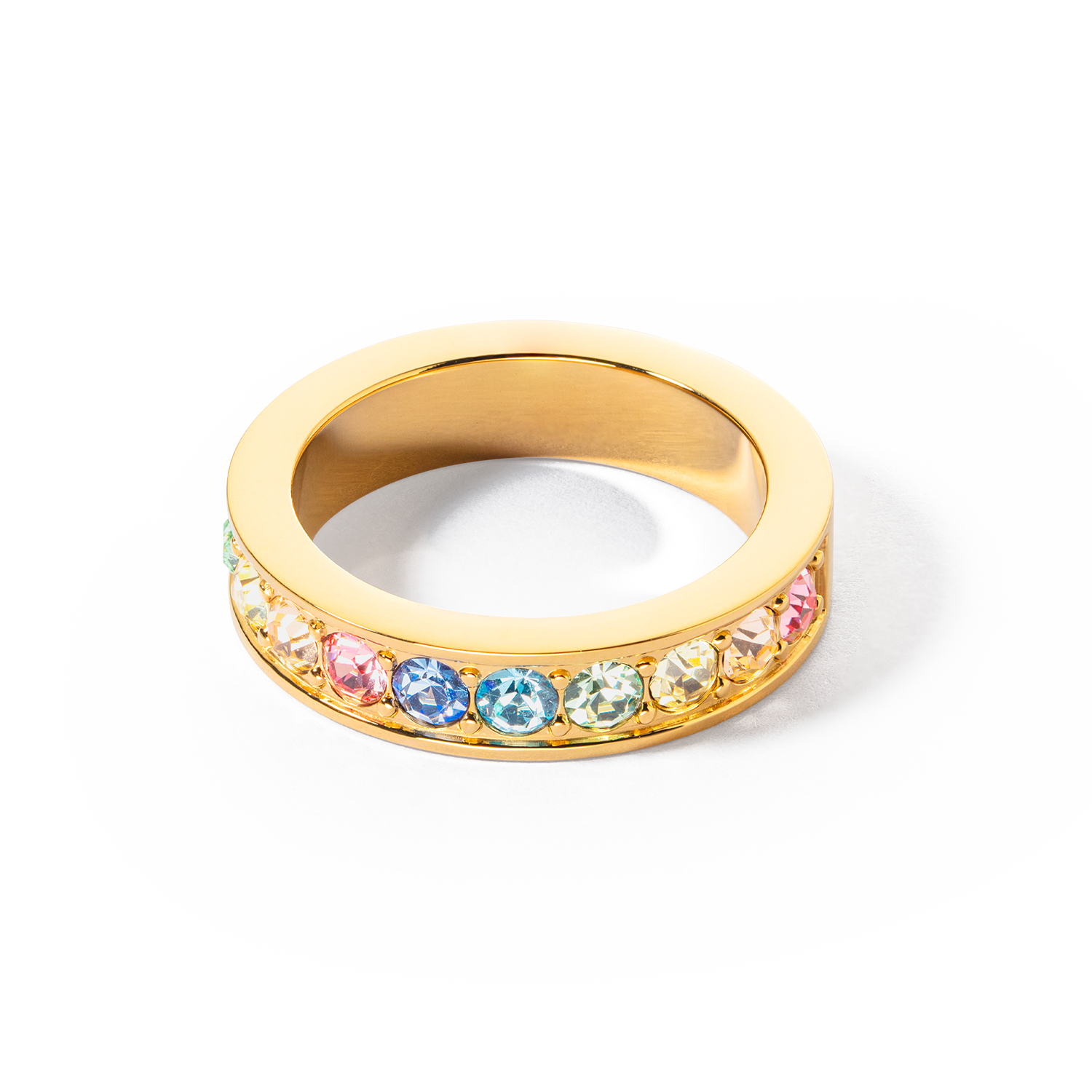 Bague acier & cristaux or multi pastel