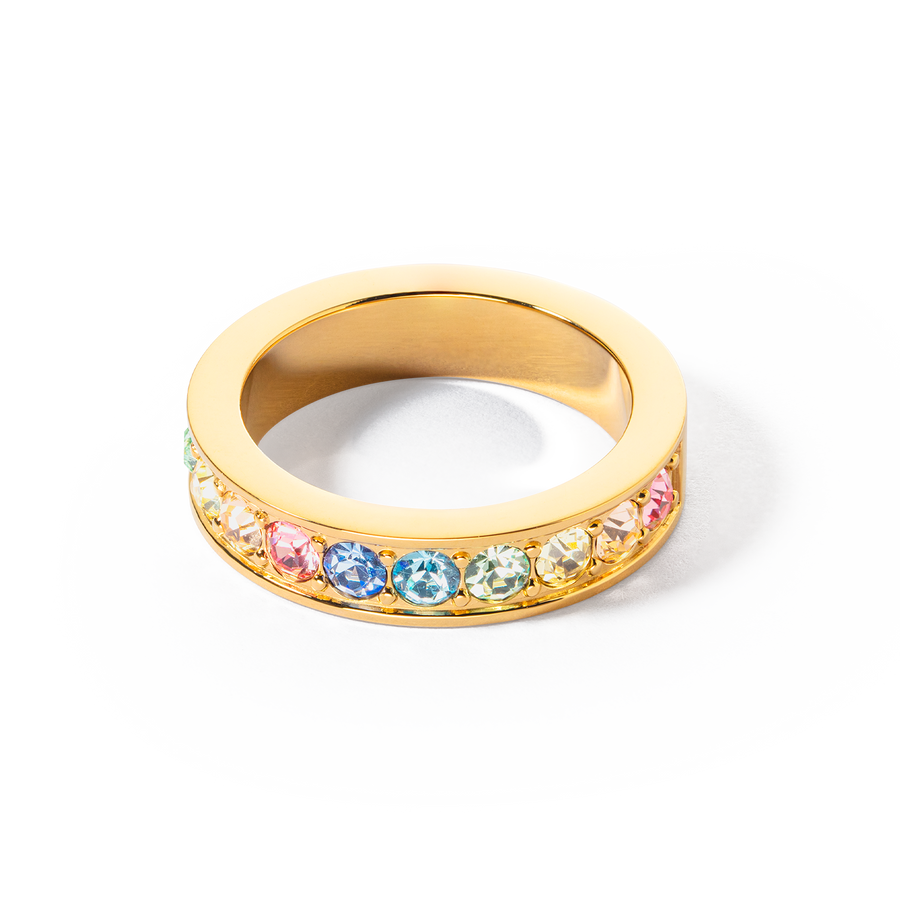 Bague acier & cristaux or multi pastel