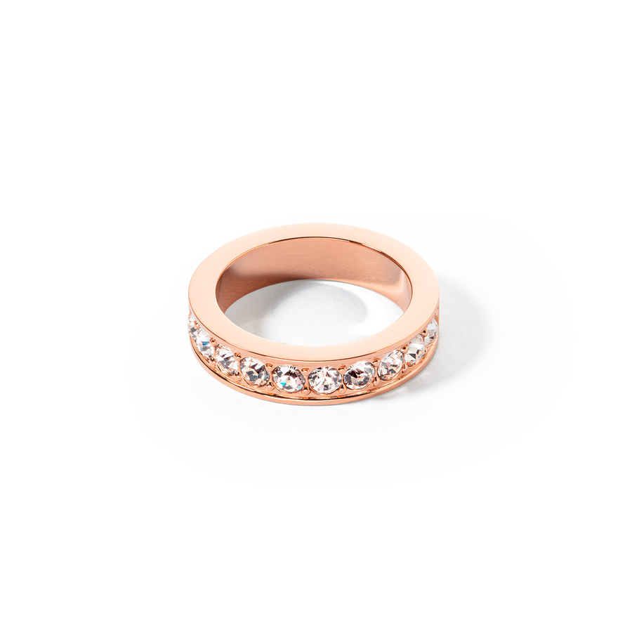 Bague acier & cristaux or rose cristal