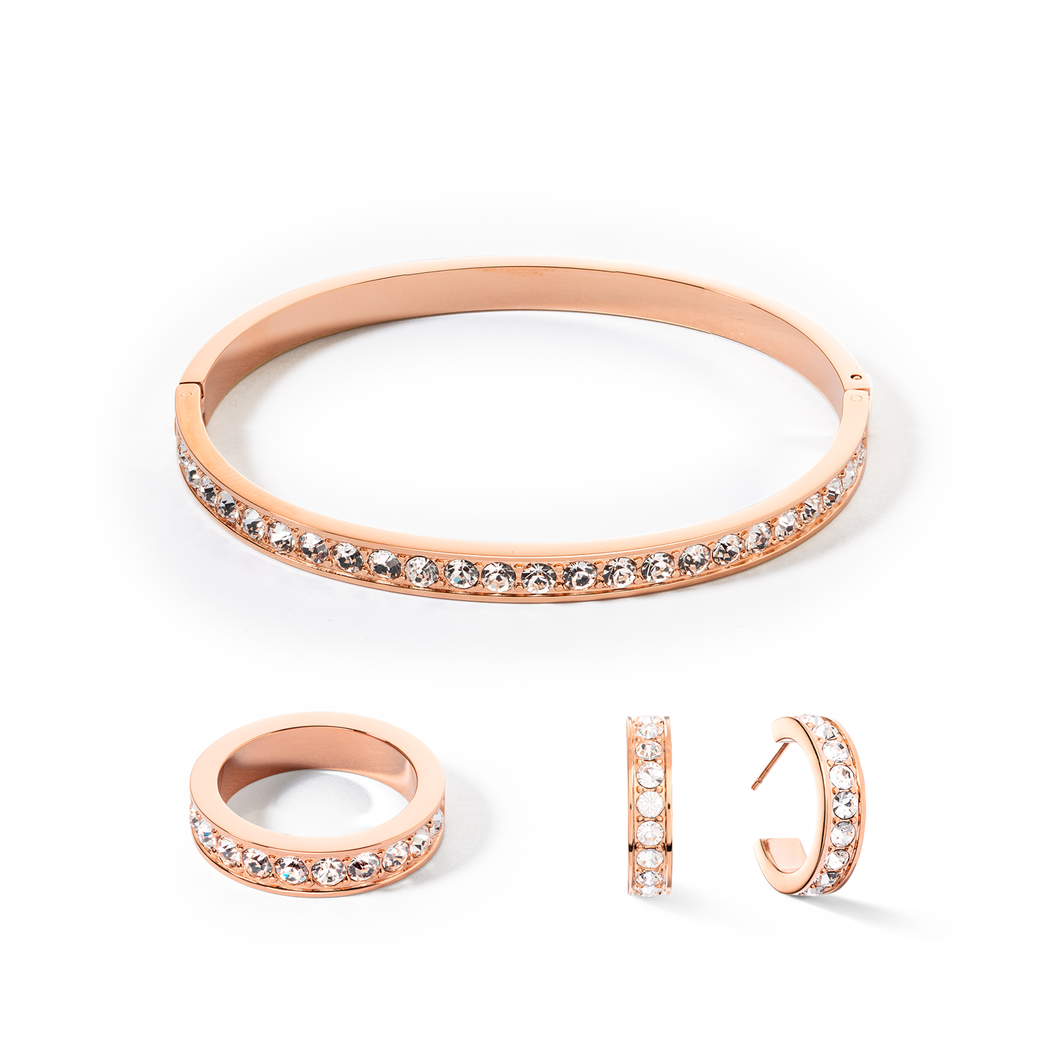 Bague acier & cristaux or rose cristal