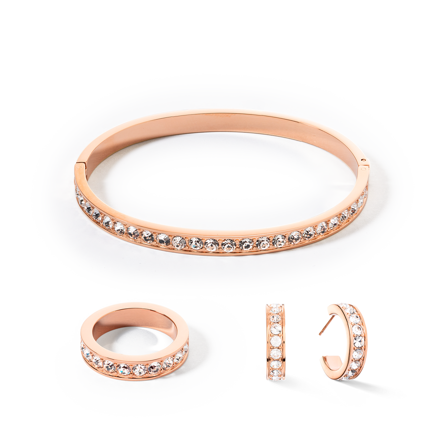 Bague acier & cristaux or rose cristal