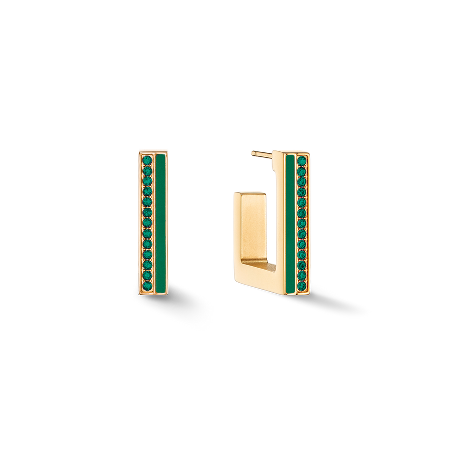 Boucles d'oreilles Créole Square Stripes 20 or-vert