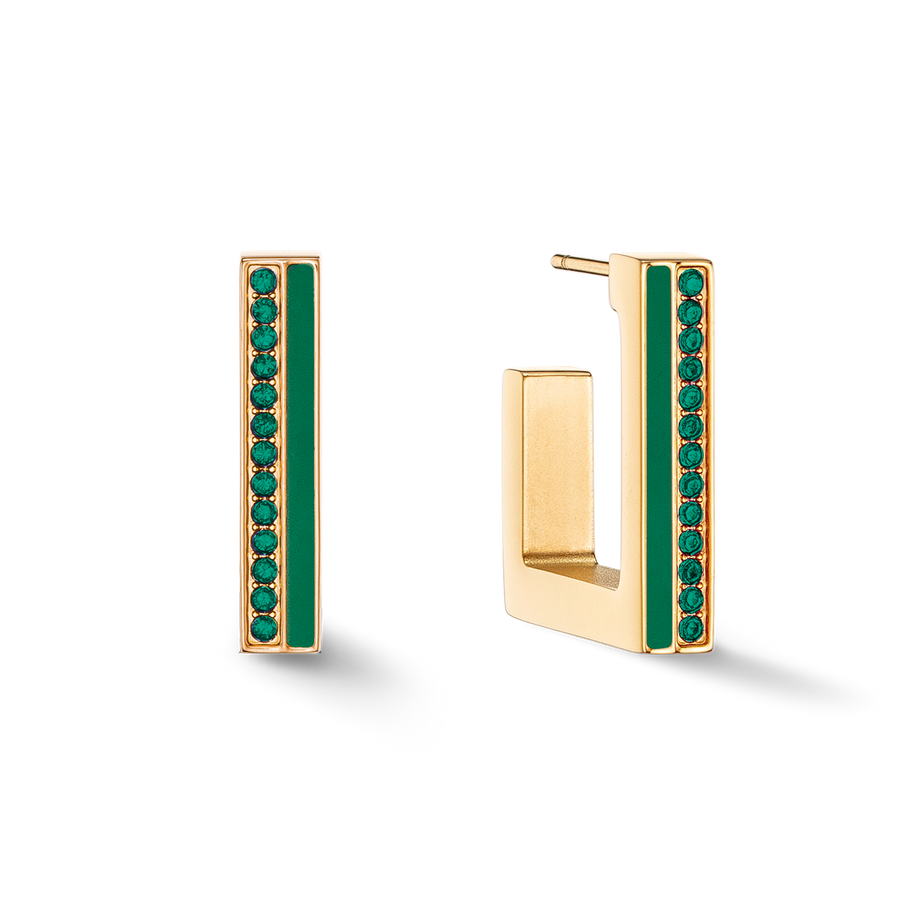 Boucles d'oreilles Créole Square Stripes 20 or-vert