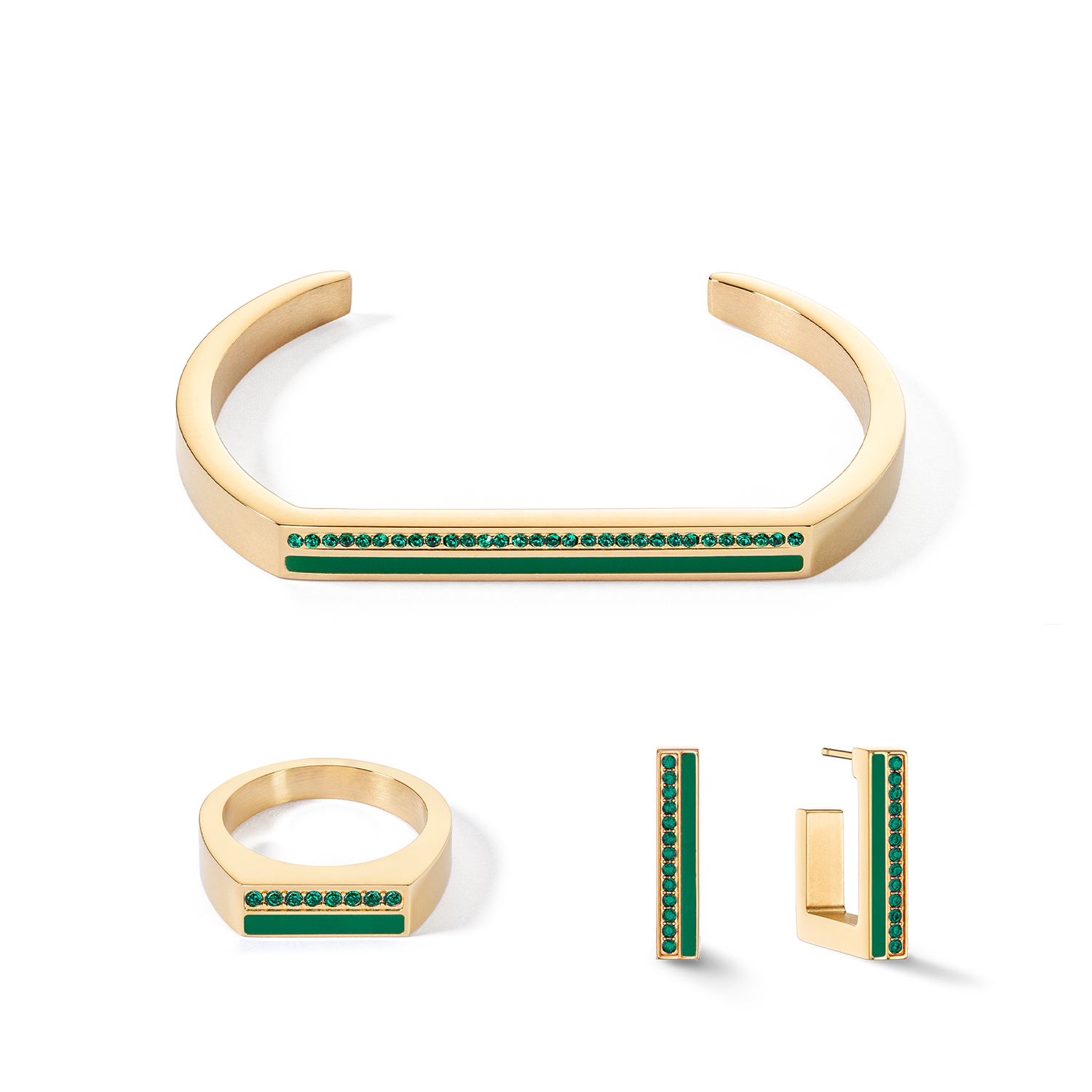 Boucles d'oreilles Créole Square Stripes 20 or-vert