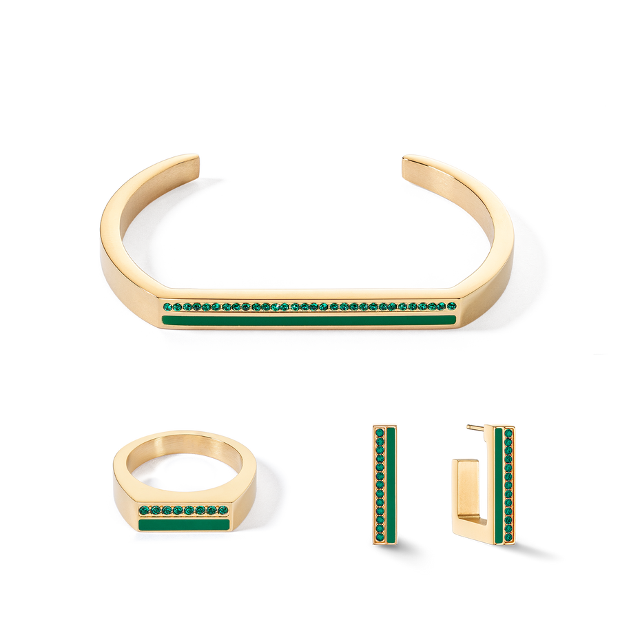 Boucles d'oreilles Créole Square Stripes 20 or-vert