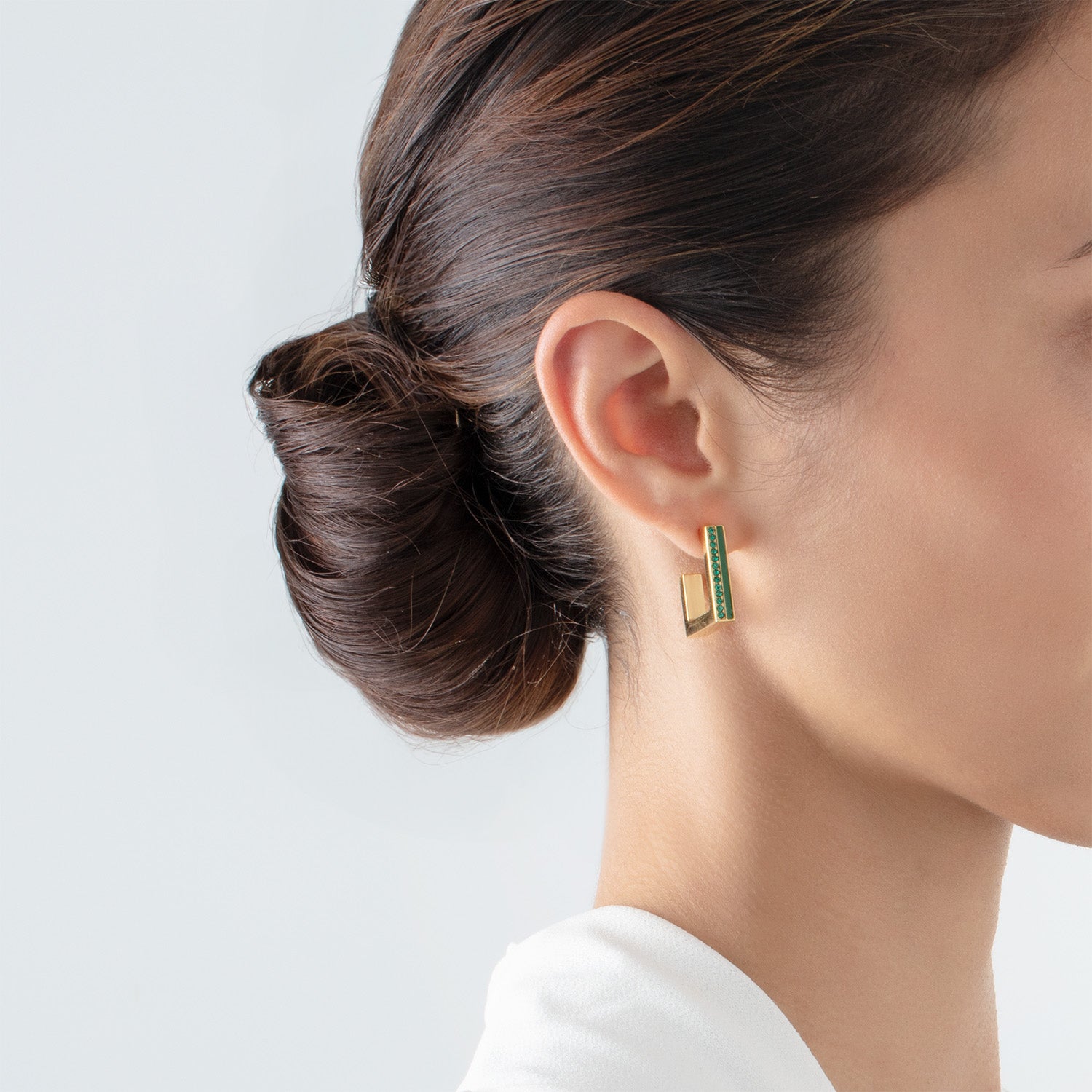 Boucles d'oreilles Créole Square Stripes 20 or-vert