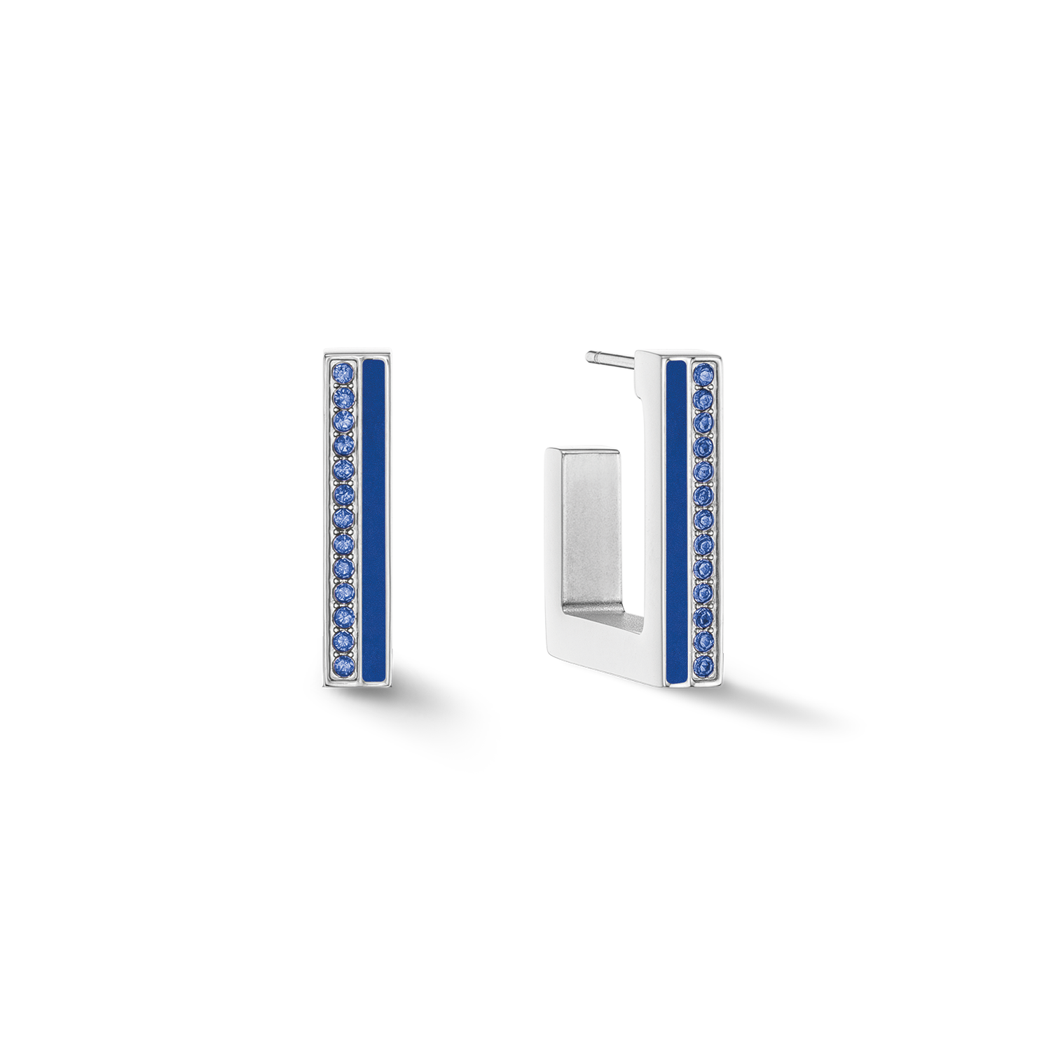 Boucles d'oreilles Créole Square Stripes 20 argent-bleu