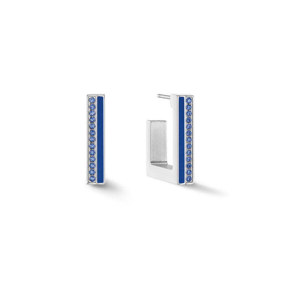 Boucles d'oreilles Créole Square Stripes 20 argent-bleu