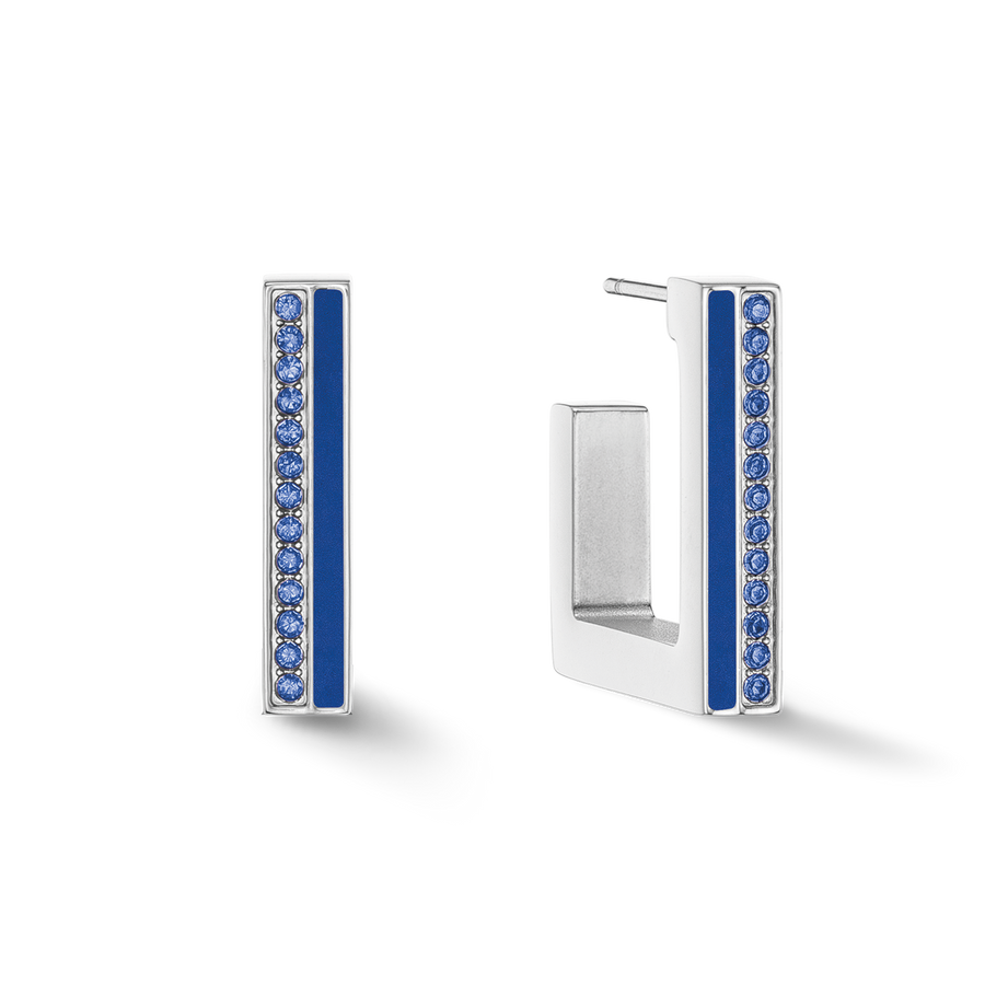 Boucles d'oreilles Créole Square Stripes 20 argent-bleu