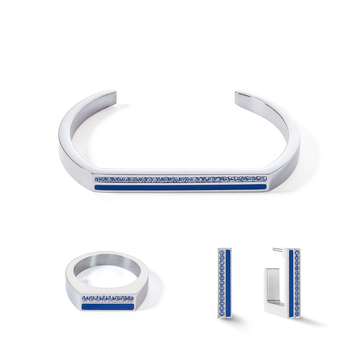 Boucles d'oreilles Créole Square Stripes 20 argent-bleu