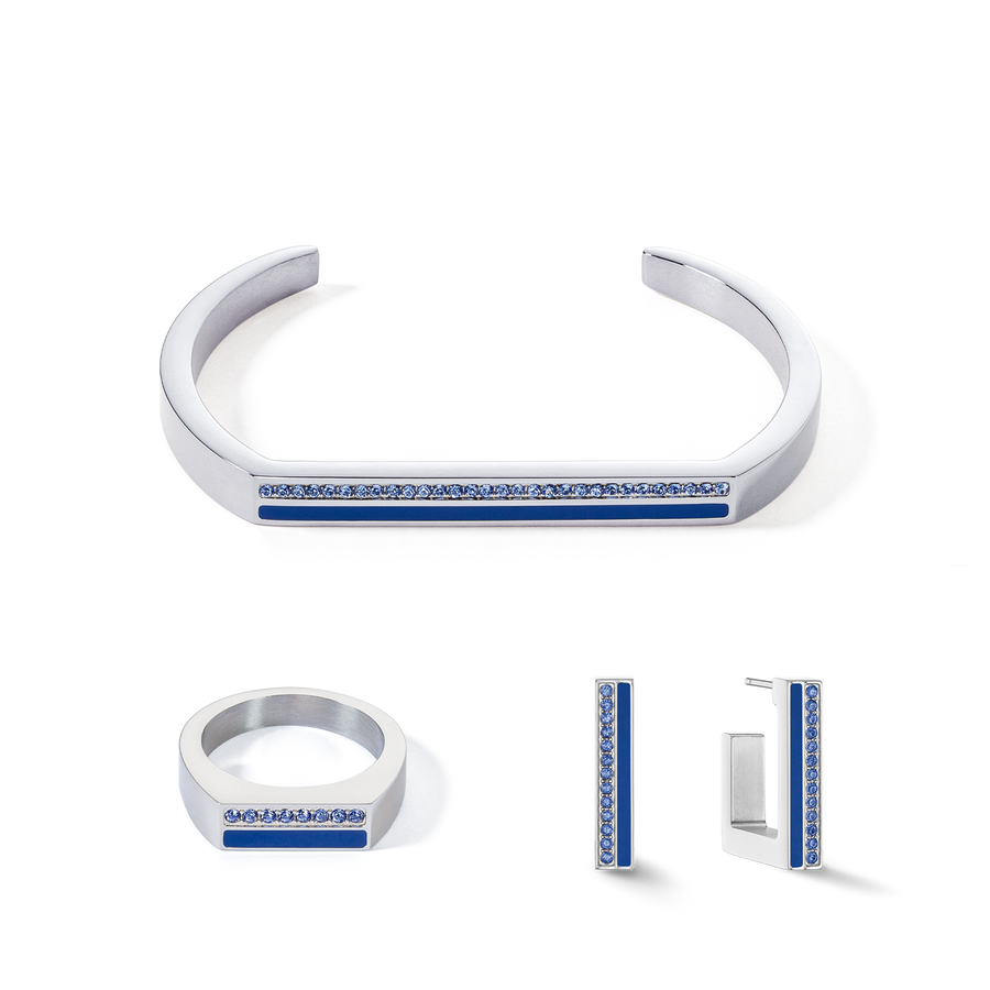 Boucles d'oreilles Créole Square Stripes 20 argent-bleu
