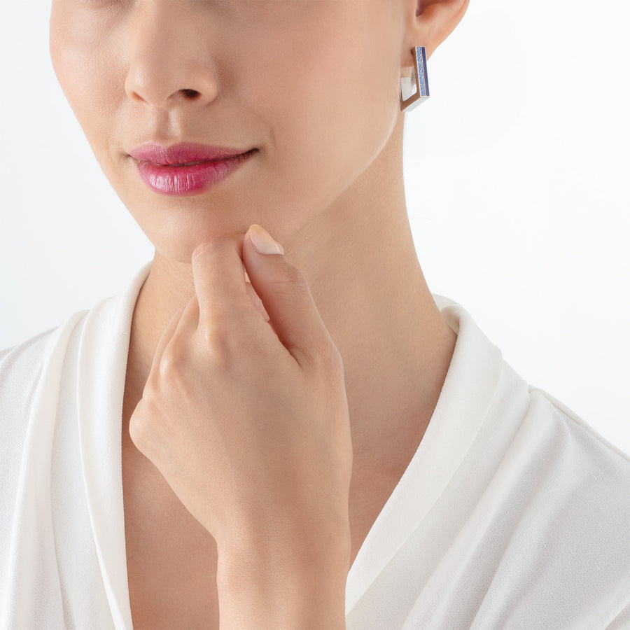 Boucles d'oreilles Créole Square Stripes 20 argent-bleu