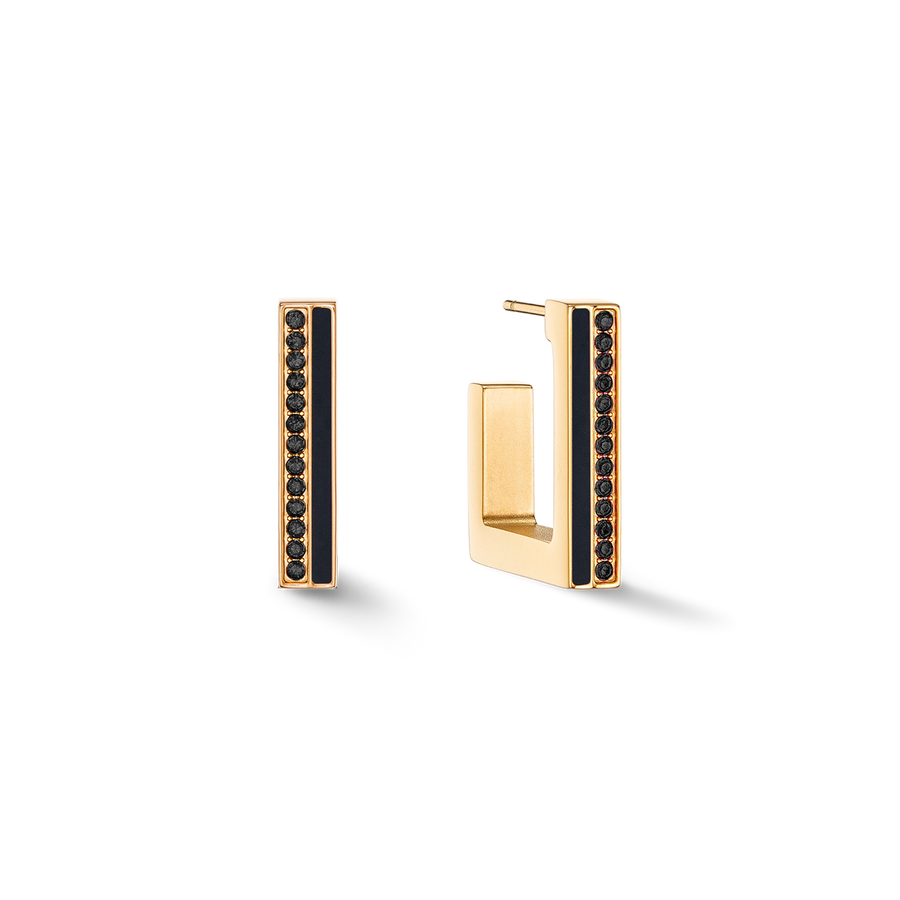 Boucles d'oreilles Créole Square Stripes 20 or-noir