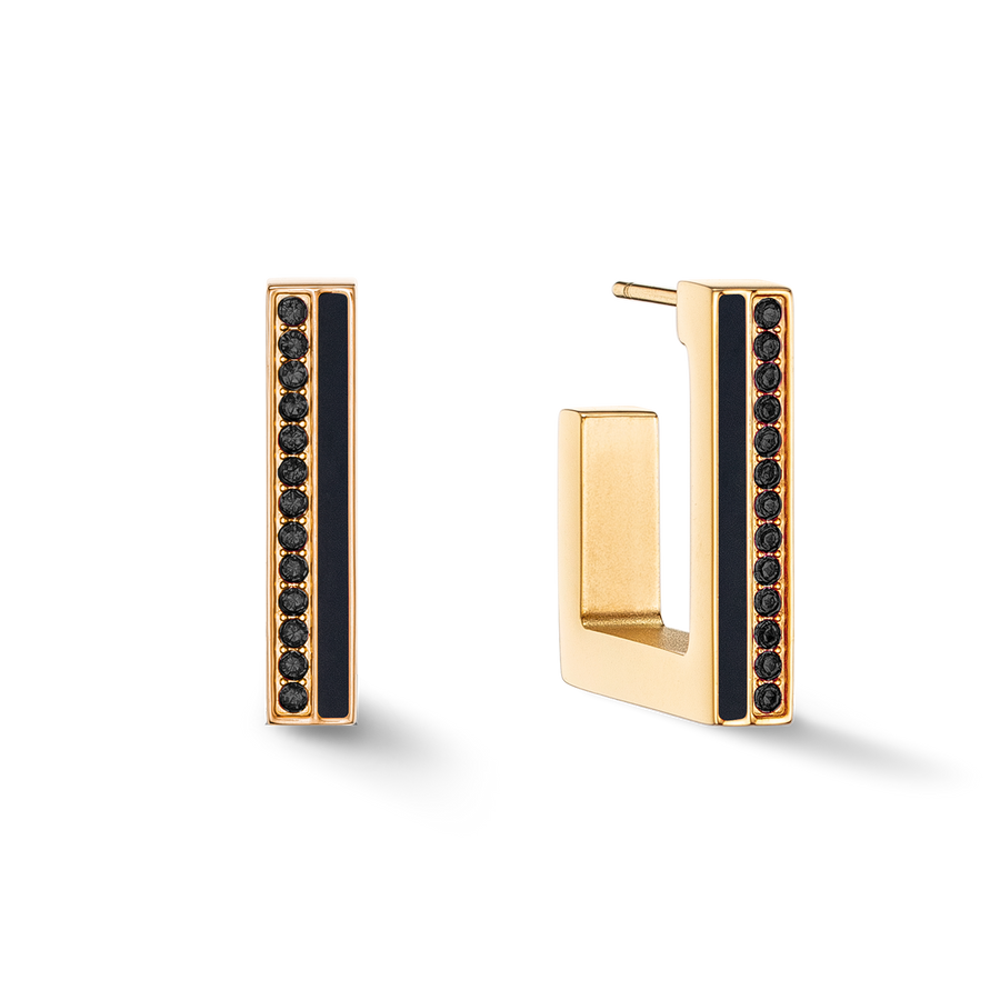 Boucles d'oreilles Créole Square Stripes 20 or-noir