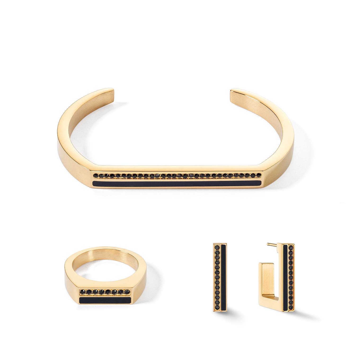 Boucles d'oreilles Créole Square Stripes 20 or-noir