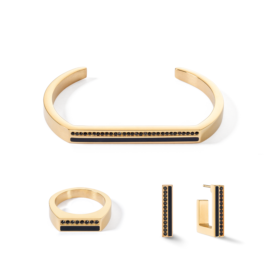 Boucles d'oreilles Créole Square Stripes 20 or-noir