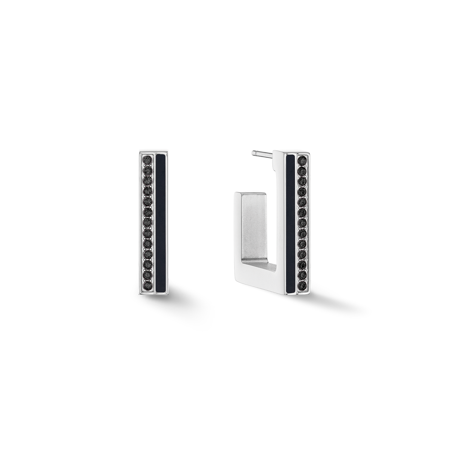 Boucles d'oreilles Créole Square Stripes 20 argent-noir