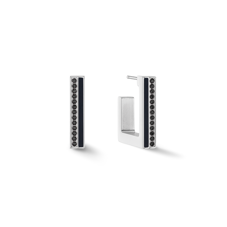 Boucles d'oreilles Créole Square Stripes 20 argent-noir