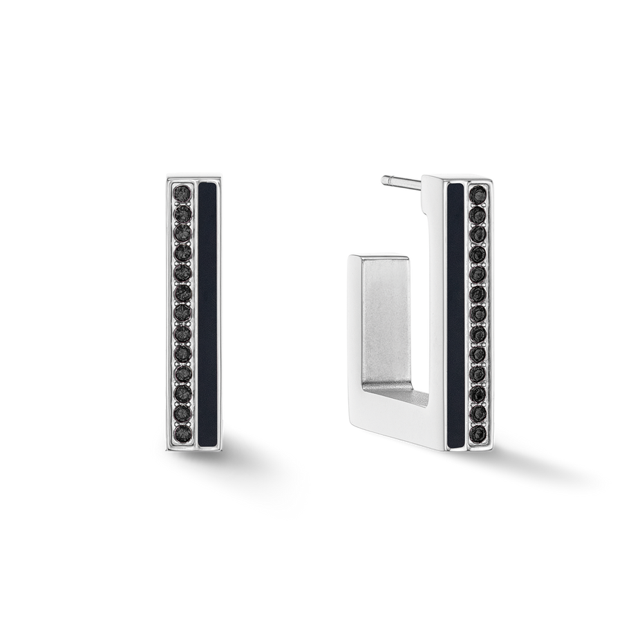 Boucles d'oreilles Créole Square Stripes 20 argent-noir