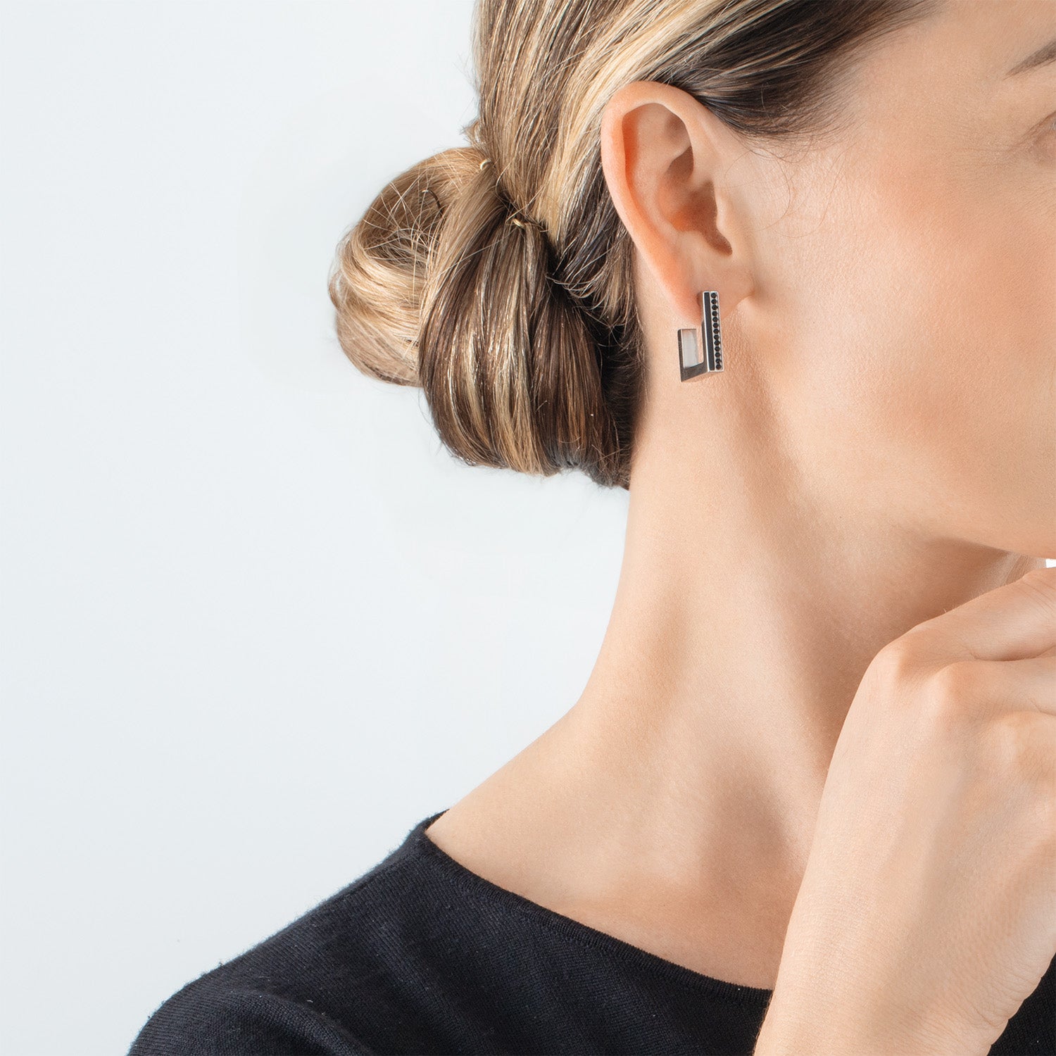 Boucles d'oreilles Créole Square Stripes 20 argent-noir