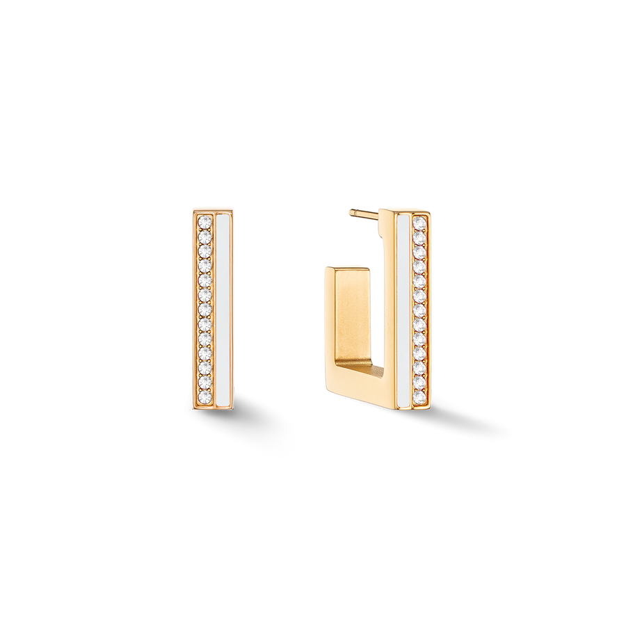 Boucles d'oreilles Créole Square Stripes 20 or-blanc