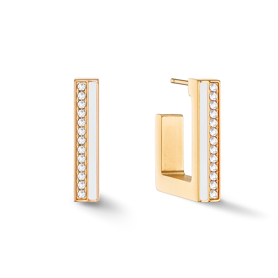 Boucles d'oreilles Créole Square Stripes 20 or-blanc