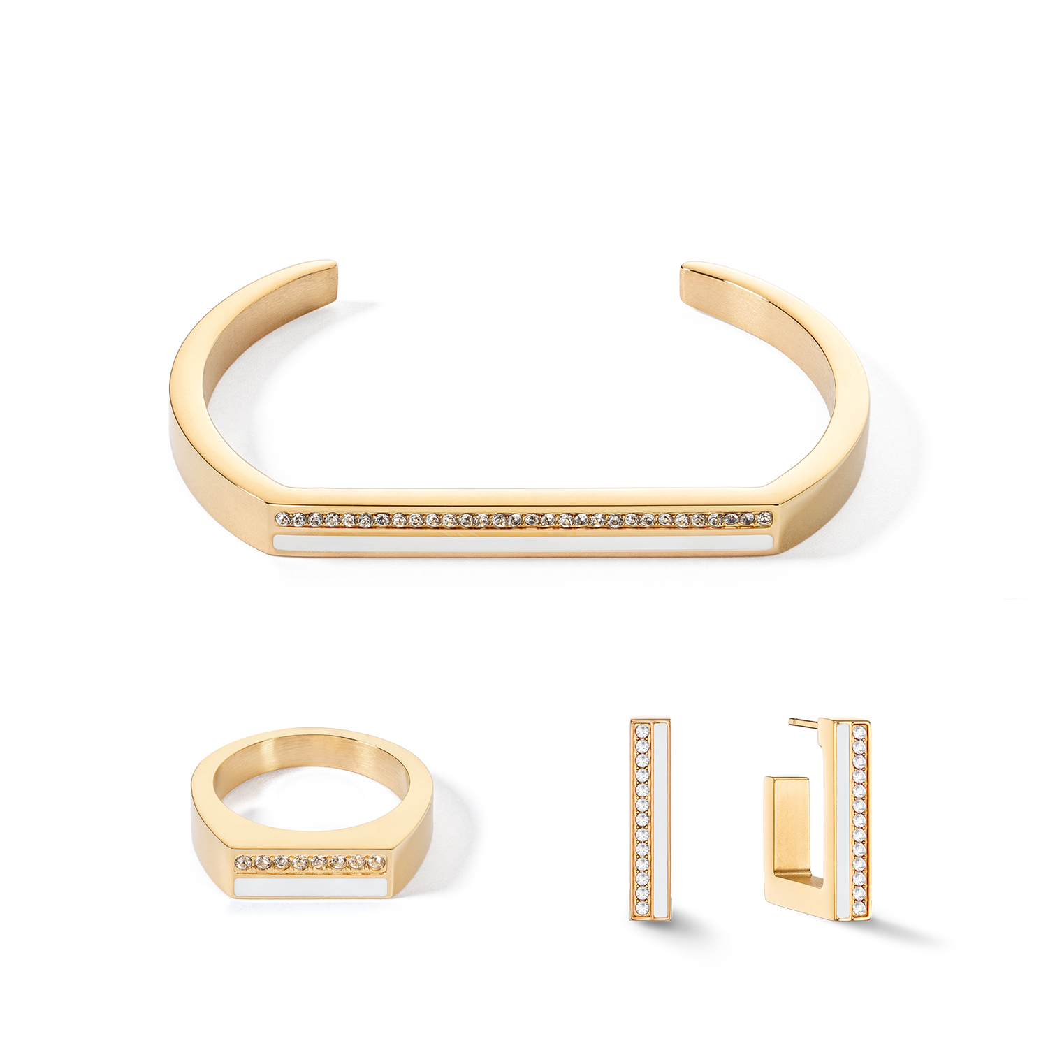 Boucles d'oreilles Créole Square Stripes 20 or-blanc