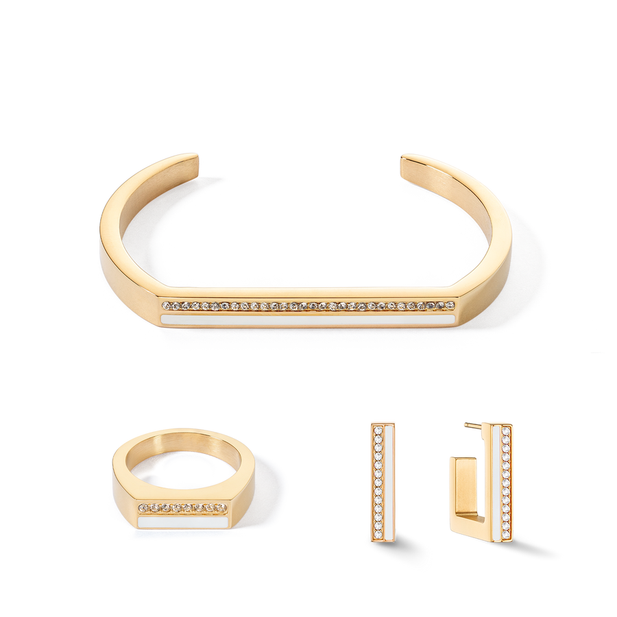 Boucles d'oreilles Créole Square Stripes 20 or-blanc