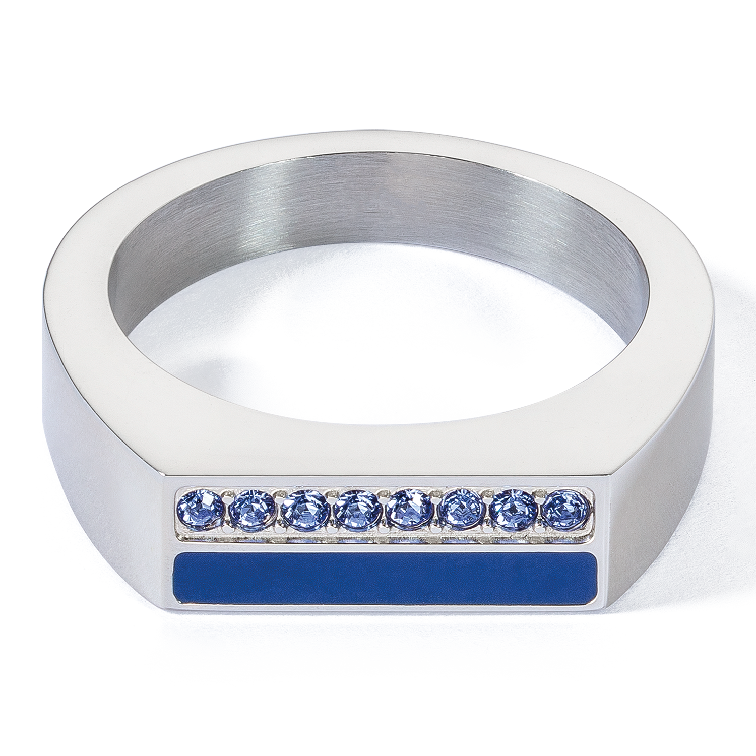 Bague Square Stripes argent-bleu