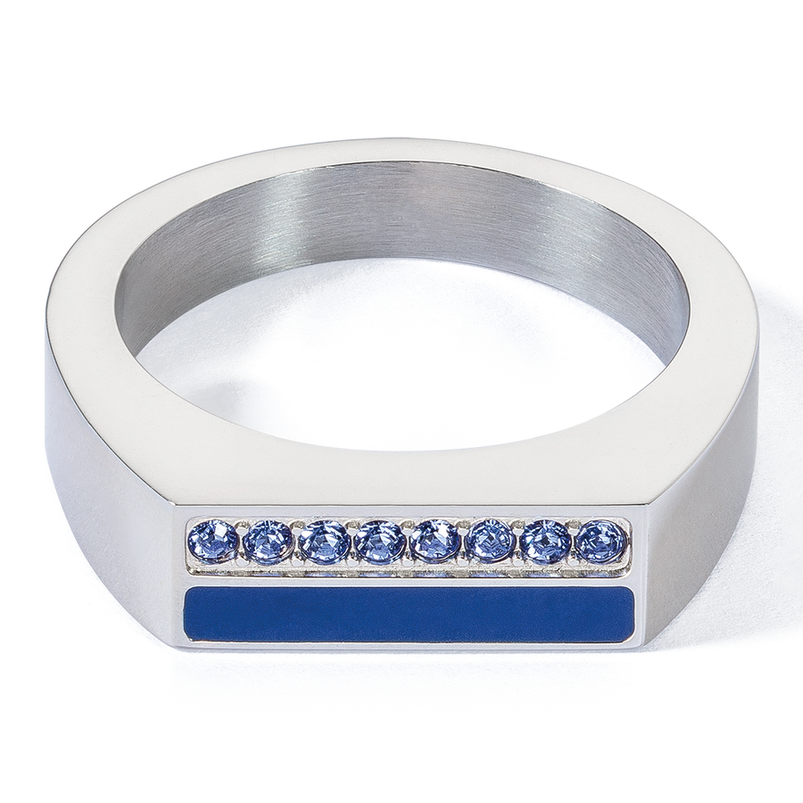 Bague Square Stripes argent-bleu