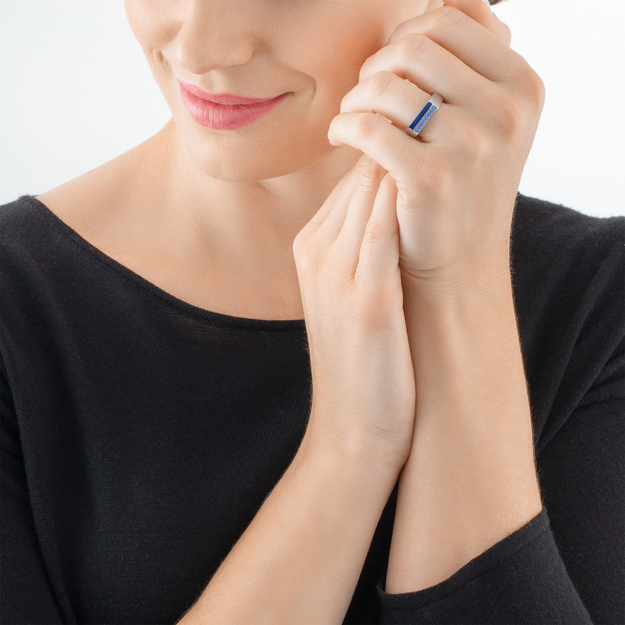 Bague Square Stripes argent-bleu