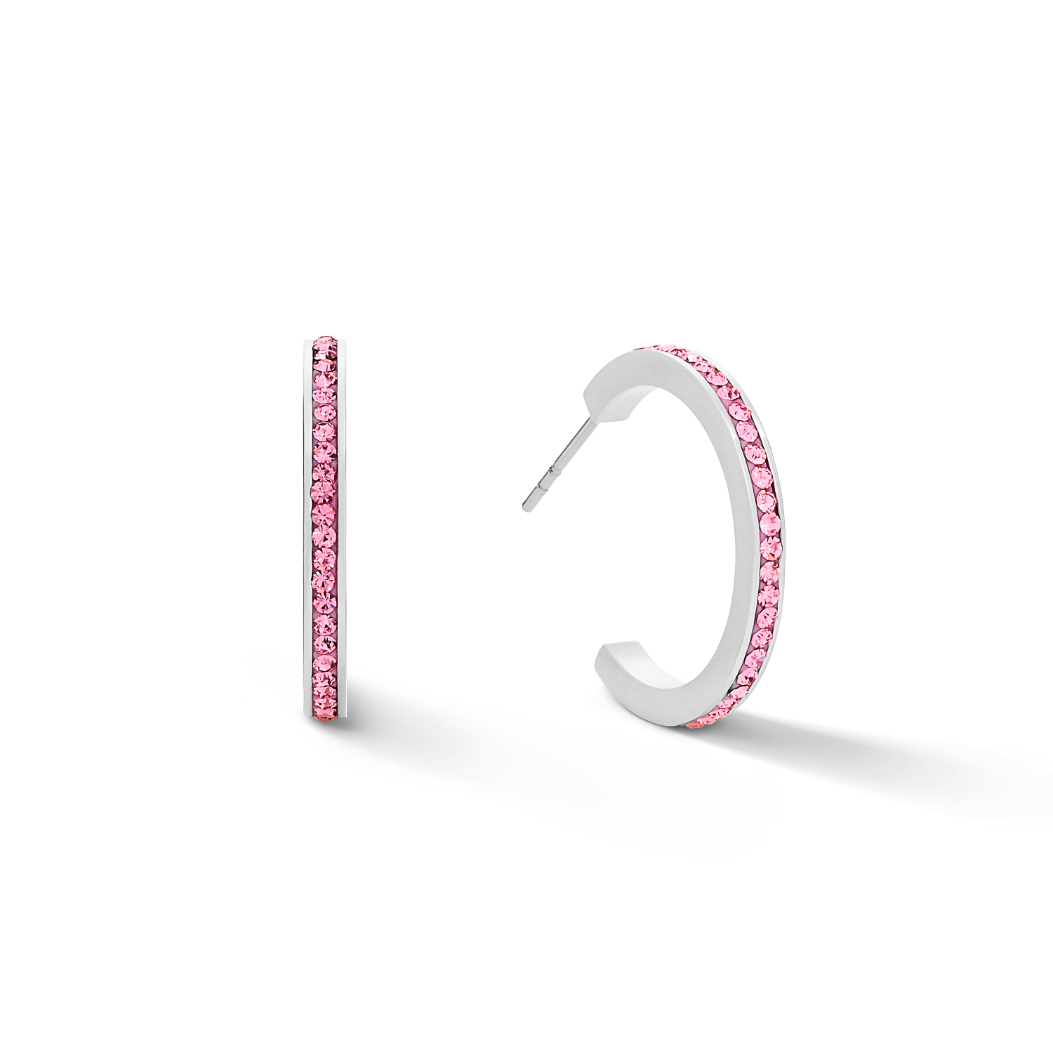 Boucles d'oreille créole 20 acier or rose & Pavé de Cristaux rosé
