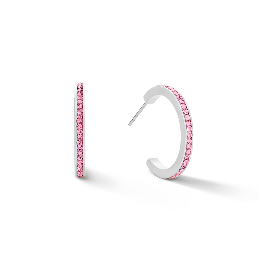 Boucles d'oreille créole 20 acier or rose & Pavé de Cristaux rosé