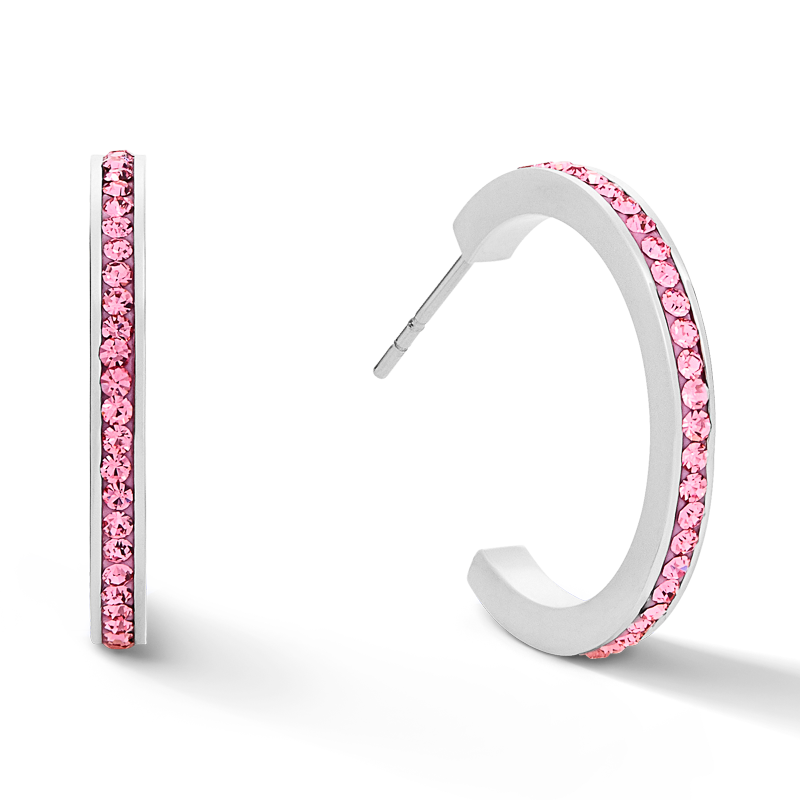 Boucles d'oreille créole 20 acier or rose & Pavé de Cristaux rosé