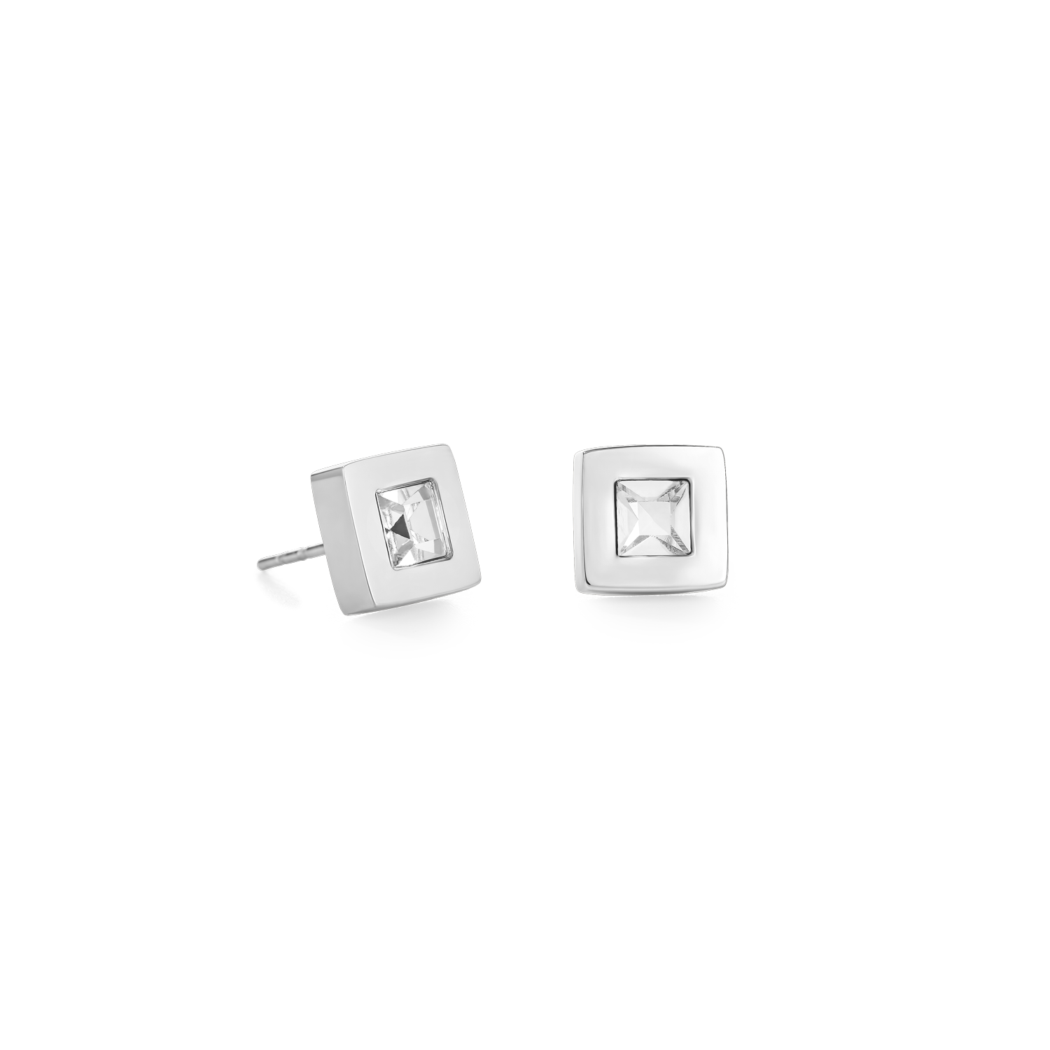Boucles d'oreille carré acier argent & cristal