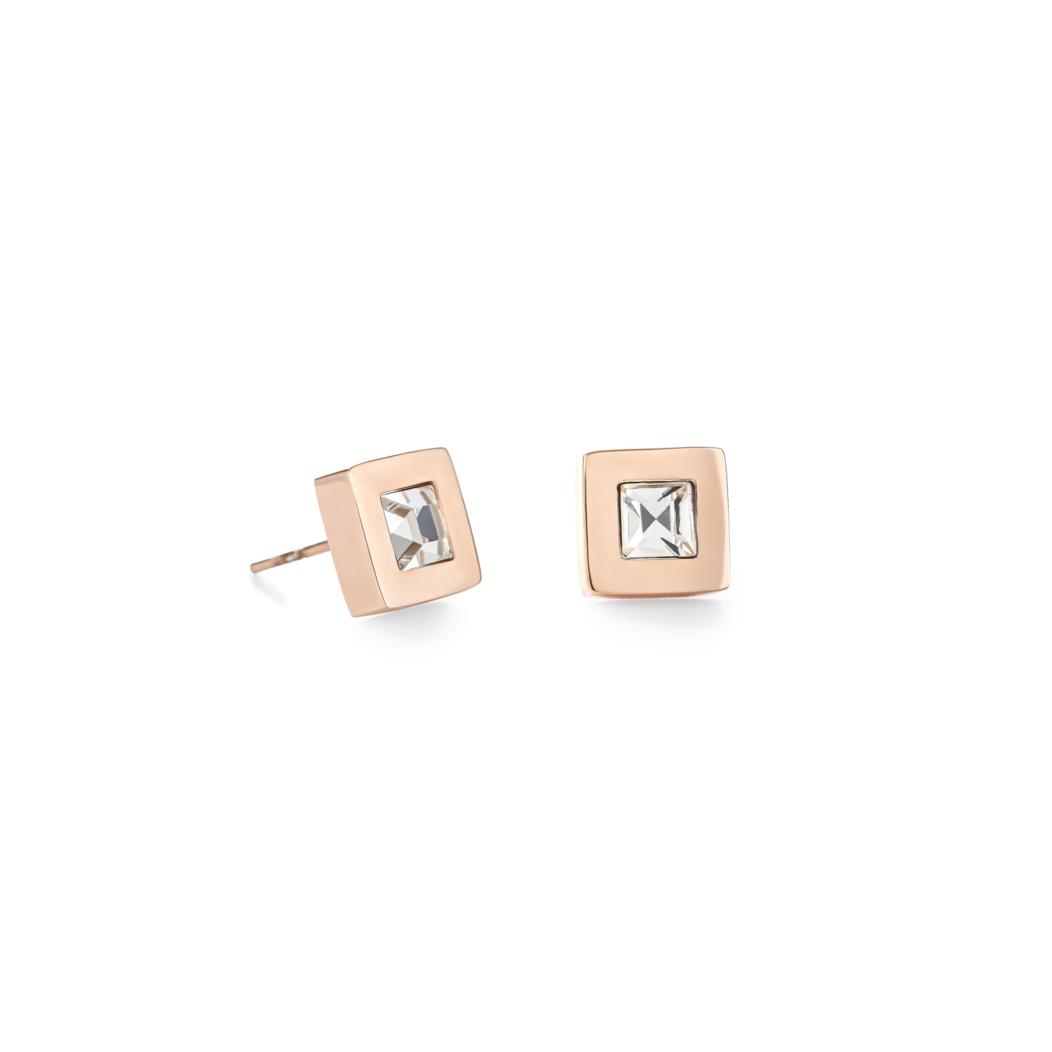 Boucles d'oreille carré acier or rose & cristal