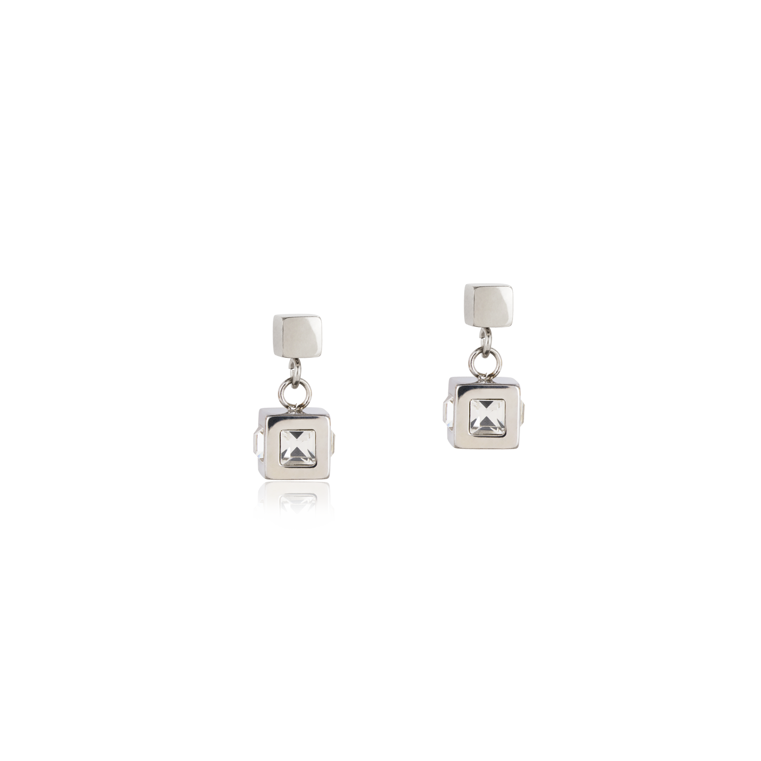 Boucles d'oreille cube acier argent & cristal