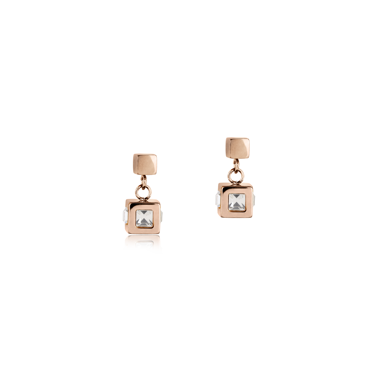 Boucles d'oreille cube acier or rose & cristal