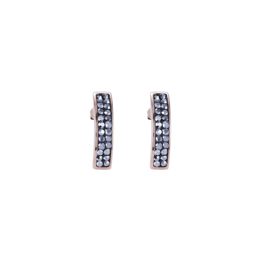 Boucles d'oreille acier or rose & Pavé de Cristaux anthracite