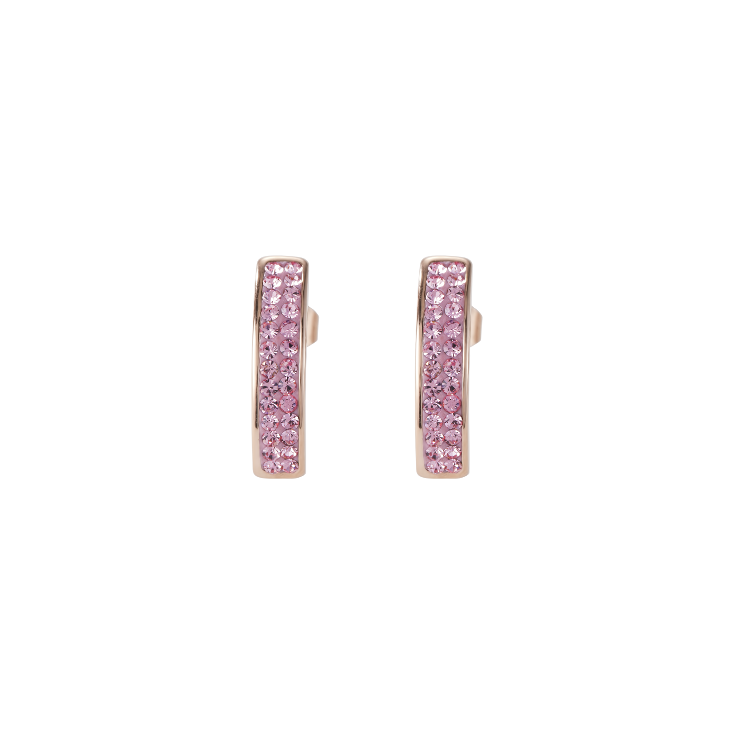 Boucles d'oreille acier or rose & Pavé de Cristaux rose clair