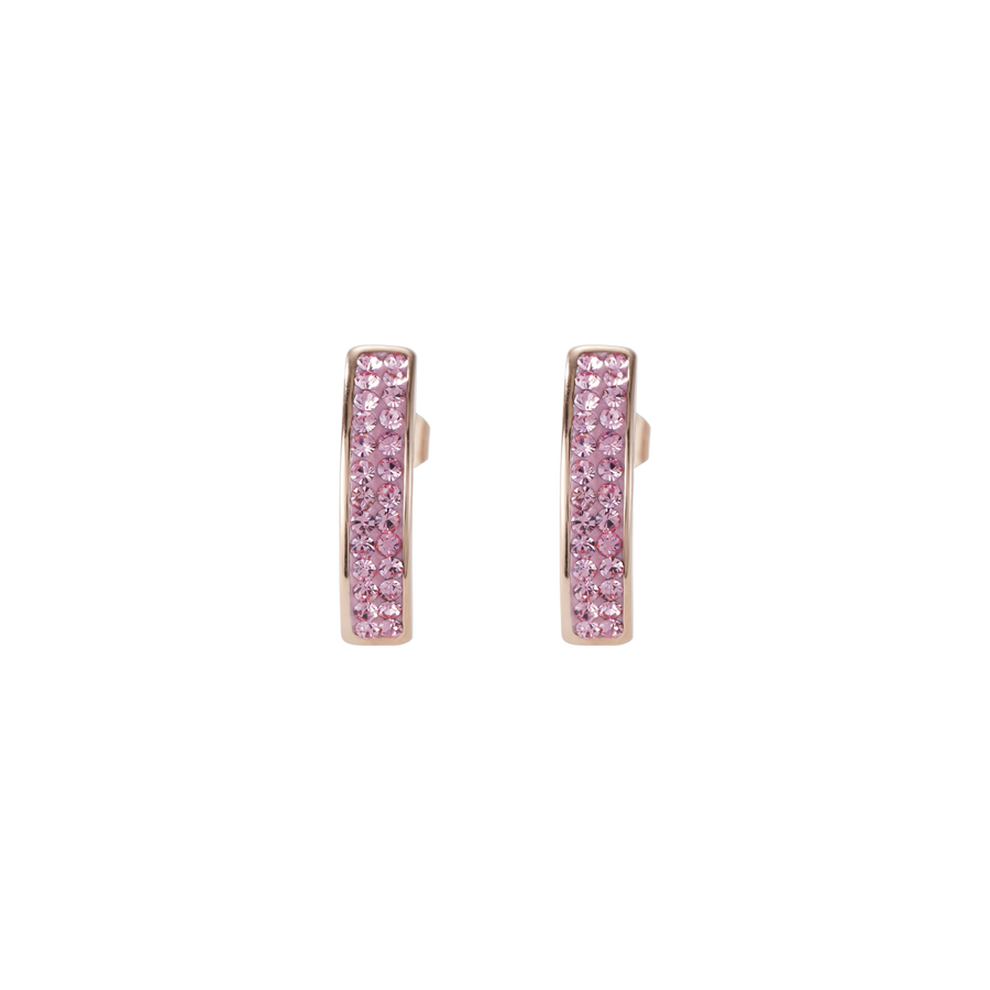 Boucles d'oreille acier or rose & Pavé de Cristaux rose clair